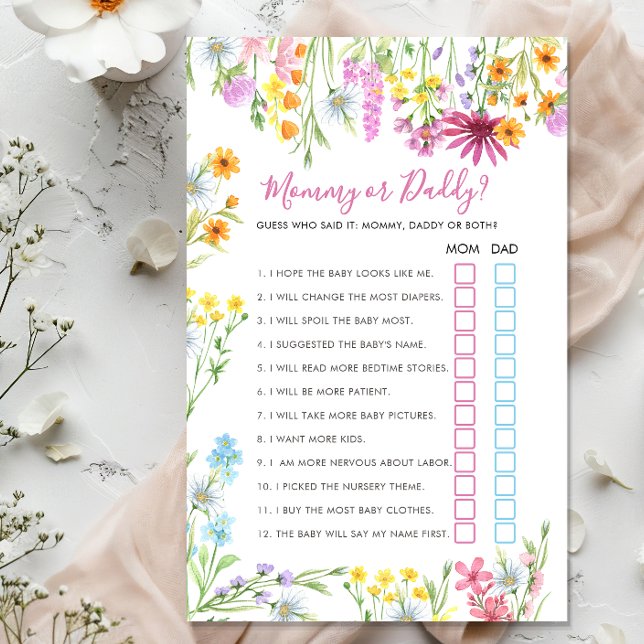 Bloemige Wilde Bloem Moeder of Vader Baby Borrelsp (Mommy or Daddy game from the Wildflower Meadow Baby Shower collection by Darling & May)