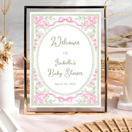 Bloemige wilde bloem roze groene baby shower welko poster