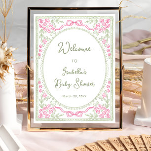 Bloemige wilde bloem roze groene baby shower welko poster