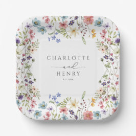 Bloemige Wilde Bloemen Eenvoudige Bruiloft Papieren Bordje