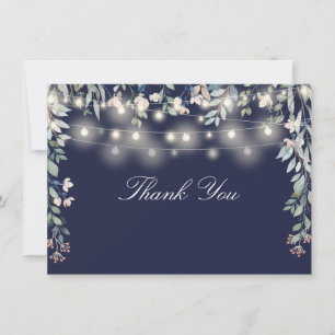 Bloemige wilde bloemen Navy Blue slingerlichten sc Bedankkaart