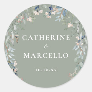 Bloemige Wilde Bloemen Salie Groen Huwelijk Ronde Sticker