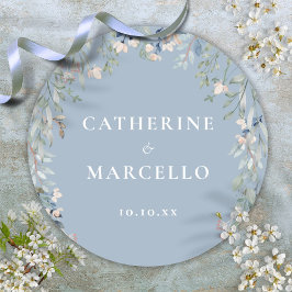 Bloemige Wilde Bloemen Stof Blauw Bruiloft Ronde Sticker