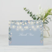 Bloemige Wilde Bloemen Stof Blauw Slingerlichten S Bedankkaart (Staand voorkant)