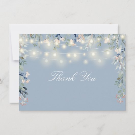 Bloemige Wilde Bloemen Stof Blauw Slingerlichten S Bedankkaart (Voorkant)