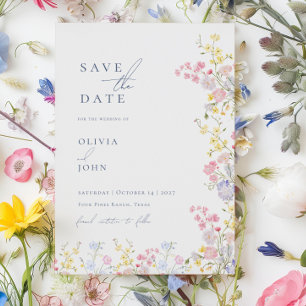 Bloemige Wilde Bloemen Trouwkaart Save the Date Aankondigingskaart