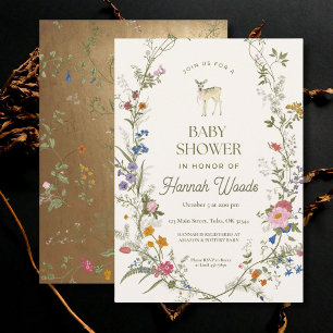 Bloemige wilde bloemenkrans baby shower uitnodigin kaart