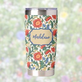 Bloemige Willam Morris Stijl Blauw Rood Goud Vinta Geïsoleerde Drinkbeker