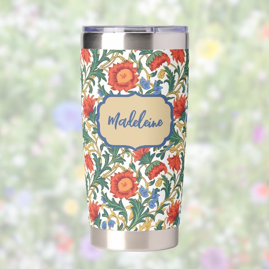 Bloemige Willam Morris Stijl Blauw Rood Goud Vinta Geïsoleerde Drinkbeker