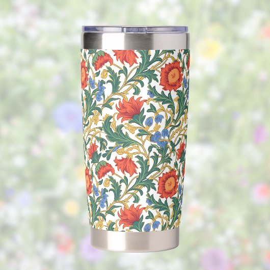 Bloemige Willam Morris Stijl Blauw Rood Goud Vinta Geïsoleerde Drinkbeker