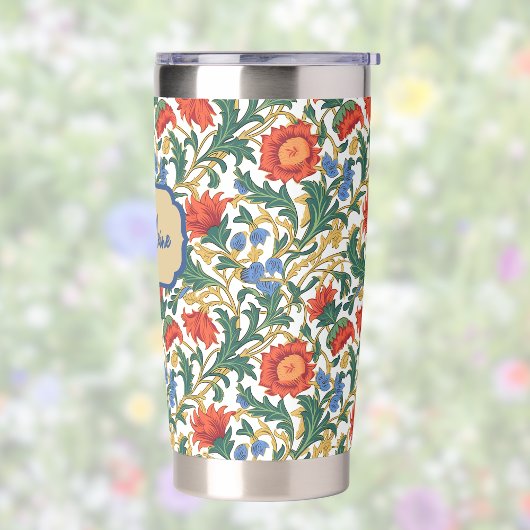 Bloemige Willam Morris Stijl Blauw Rood Goud Vinta Geïsoleerde Drinkbeker