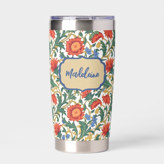 Bloemige Willam Morris Stijl Blauw Rood Goud Vinta Geïsoleerde Drinkbeker (Voorkant)