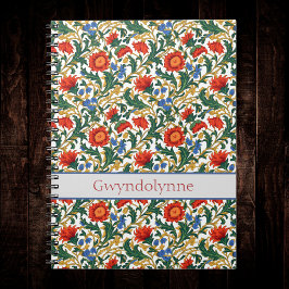 Bloemige Willam Morris Stijl Blauw Rood Goud Vinta Notitieboek
