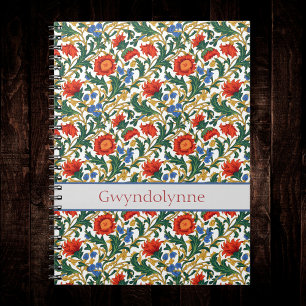 Bloemige Willam Morris Stijl Blauw Rood Goud Vinta Notitieboek