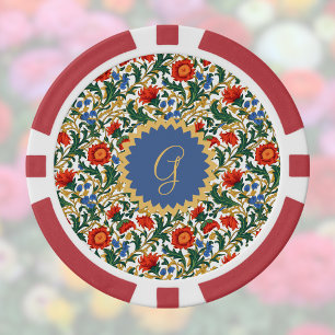 Bloemige Willam Morris Stijl Blauw Rood Goud Vinta Poker Chips