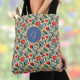 Bloemige Willam Morris Stijl Blauw Rood Goud Vinta Tote Bag