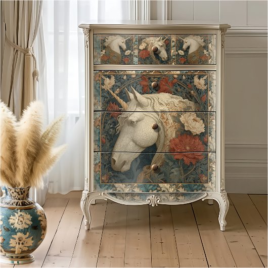 Bloemige William Morris Stijl Eenhoorn Tissuepapier