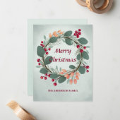 Bloemige winterkrans waterverf Kerstmis bessen Notitiekaartje (Voorkant / Achterkant in situ)