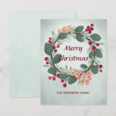 Bloemige winterkrans waterverf Kerstmis bessen Notitiekaartje (Voorkant / Achterkant)
