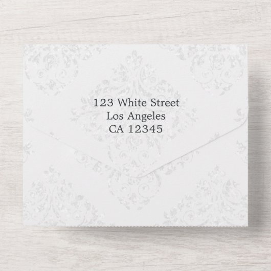 Bloemige witte all-in-one trouwuitnodiging all in one uitnodiging (Achterkant)