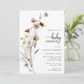 Bloemige witte babyshower uitnodiging (Staand voorkant)
