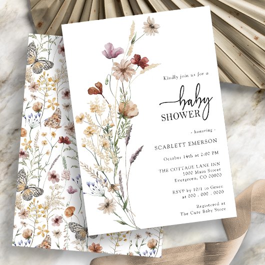Bloemige witte babyshower uitnodiging