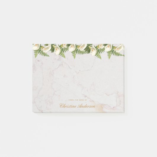 Bloemige Witte Calla's Marmer Gouden Schrift Post-it® Notes (Voorkant)