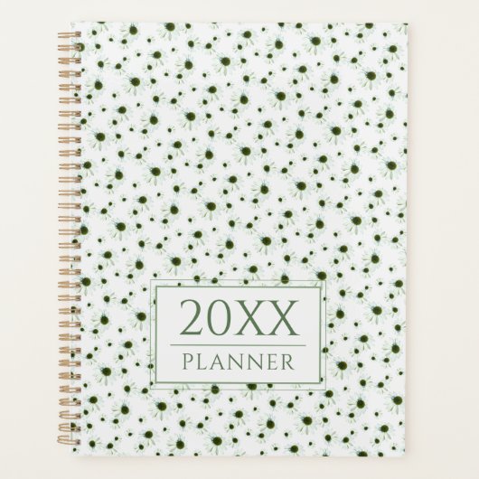 Bloemige Witte Echinacea Botanische Patroon Planner (Voorkant)