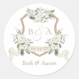 Bloemige Witte Elegante Groene Kuif Envelope Ronde Sticker