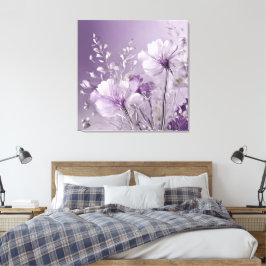 Bloemige witte en paarse zilveren AI-kunst Canvas Afdruk