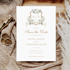 Bloemige witte groene salie krans Save the Date Kaart