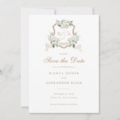 Bloemige witte groene salie krans Save the Date Kaart (Voorkant)