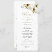 Bloemige witte hortensia zonnebloemen trouwprogram programmakaart (Voorkant / Achterkant)