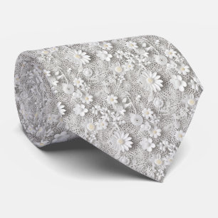 bloemige witte kant stropdas