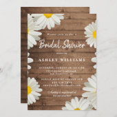 Bloemige Witte Madeliefjes Rustieke Houten Bruidsd Kaart (Voorkant / Achterkant)