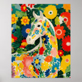 Bloemige witte paardenposter print wandkunst (Voorkant)