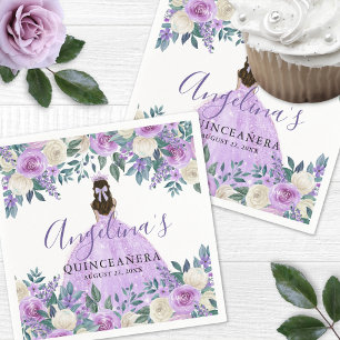 Bloemige Witte Paarse Quinceanera Servet