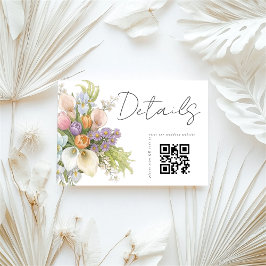 Bloemige witte QR-code Huwelijksdetails Informatiekaartje