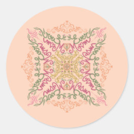 Bloemige zachte perzik caleidoscopische Script Bes Ronde Sticker