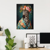 Bloemige zebra-portretposter, maximalistische bota poster (Thuiskantoor)