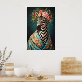 Bloemige zebra-portretposter, maximalistische bota poster (Keuken)