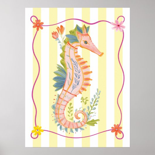 bloemige zeepaard funky wandkunst poster (Voorkant)