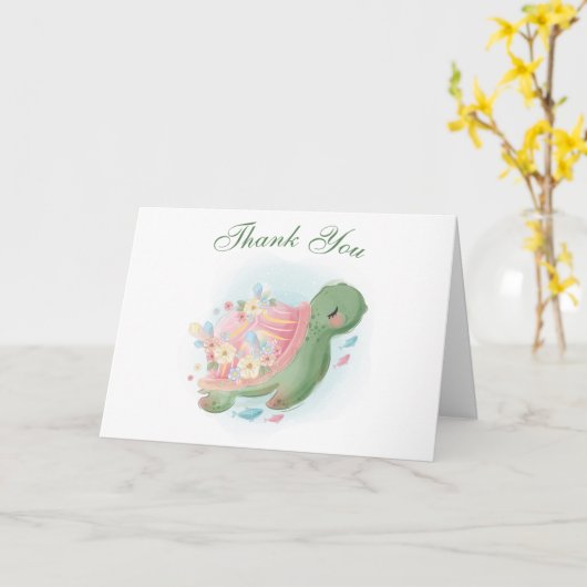 Bloemige Zeeschildpad Baby Shower Bedankkaart Kaart (Gele Bloem)