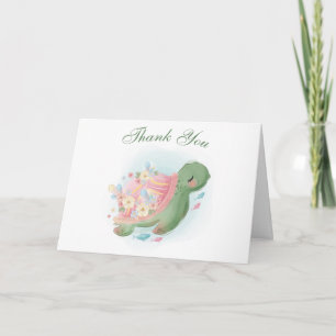 Bloemige Zeeschildpad Baby Shower Bedankkaart Kaart