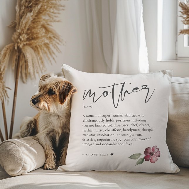 Bloemige zelfstandig naamwoord Moeder Moederdag Kussen (Floral Noun Mother Mother's Day Throw Pillow)