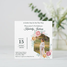 Bloemige zeshoekige babyshower uitnodiging