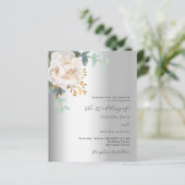 Bloemige zilveren groen wedding uitnodiging (Staand voorkant)