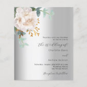Bloemige zilveren groen wedding uitnodiging (Voorkant)