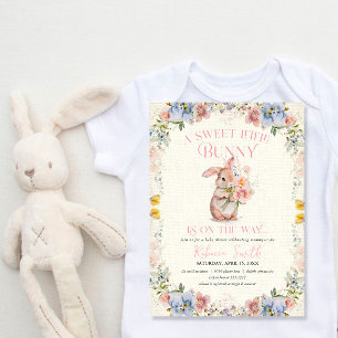 Bloemige Zoete Kleine Konijn Baby Shower Uitnodigi Kaart