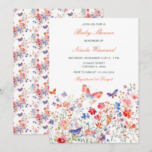 Bloemige Zomer Vlinder Baby Shower Kaart